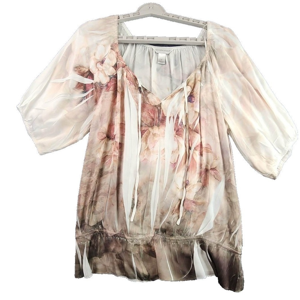 christopher & banks XL Sheer Floral Print‎ Boho Blouse Top Women